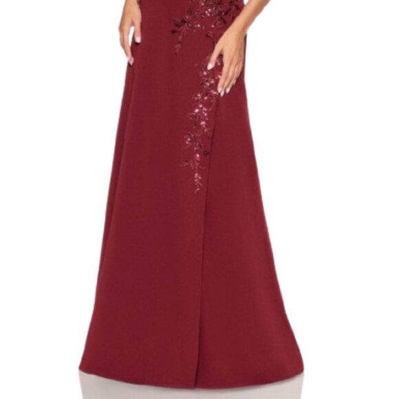 NWT Cameron Blake CB211 Lace Appliqued Formal Gown Wine Size 10 - Picture 2 of 6